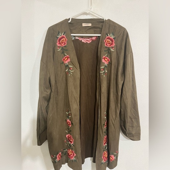 Umgee embroidered open cardigan, olive green jacket, coat, Boho hobo size S/M - Picture 1 of 5